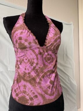 Women’s Pink and Brown Glittery Halter Tank Top